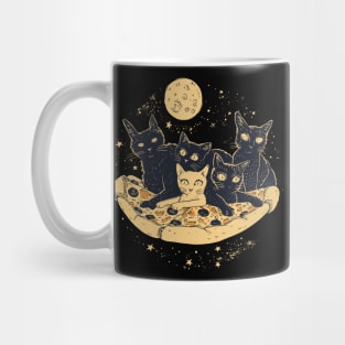 Retro futuristic cats on pizzas in space Mug